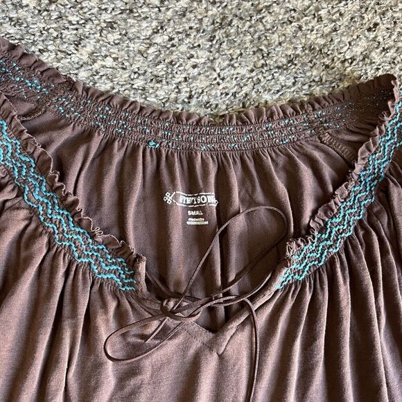 Stetson Womens Tunic Top Embroidered South Western Size S Brown 3/4 Sleeves - Picture 3 of 5